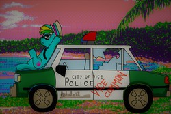 Size: 4160x2776 | Tagged: safe, artist:asticle32, oc, oc only, oc:vice common, car, grand theft auto, gta vice city, police car, vaporwave