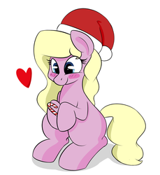 Size: 1280x1398 | Tagged: safe, artist:rileyisherehide, oc, oc only, oc:nurse bonesaw, blushing, candy, candy cane, food, hat, heart, santa hat, solo