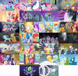 Size: 800x788 | Tagged: safe, screencap, apple bloom, applejack, big macintosh, carrot top, coriander cumin, cup cake, discord, doctor whooves, flam, fluttershy, gabby, gladmane, golden harvest, granny smith, lily, lily valley, maud pie, pinkie pie, princess cadance, princess flurry heart, princess luna, pumpkin cake, queen chrysalis, quibble pants, rainbow dash, rarity, roseluck, saffron masala, scootaloo, shining armor, sky stinger, snails, snowfall frost, spike, spirit of hearth's warming yet to come, starlight glimmer, sunburst, sweetie belle, tender taps, thorax, time turner, trixie, twilight sparkle, vapor trail, zephyr breeze, alicorn, changeling, changeling queen, griffon, pony, unicorn, 28 pranks later, a hearth's warming tail, applejack's "day" off, buckball season, dungeons and discords, every little thing she does, flutter brutter, g4, gauntlet of fire, newbie dash, no second prances, on your marks, ppov, season 6, spice up your life, stranger than fan fiction, the cart before the ponies, the crystalling, the fault in our cutie marks, the gift of the maud pie, the saddle row review, the times they are a changeling, to where and back again, top bolt, viva las pegasus, where the apple lies, animated, bard pie, captain wuzz, clothes, collage, cutie mark, cutie mark crusaders, disguise, dungeons and dragons, female, filly, garbuncle, gif, gifs, impossibly rich, male, mane seven, mane six, ogres and oubliettes, race swap, rainbow muzzle, rainbow rogue, royal guard, sir mcbiggen, the cmc's cutie marks, twilight sparkle (alicorn), unicorn big mac, wall of tags, wonderbolts uniform
