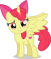 Size: 4305x5000 | Tagged: safe, artist:limedazzle, apple bloom, alicorn, pony, g4, absurd resolution, alicornified, bloomicorn, blushing, cute, cutie mark, female, filly, race swap, show accurate, simple background, solo, the cmc's cutie marks, transparent background