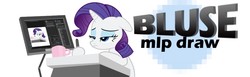 Size: 965x296 | Tagged: safe, artist:bluse, rarity, pony, g4, banner, drawing, livestream, mug, recursion, show accurate, text, tired