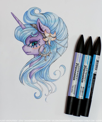 Size: 1013x1200 | Tagged: safe, artist:shaadorian, princess luna, g4, alternate hairstyle, female, jewelry, solo, traditional art
