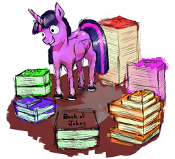 Size: 1000x910 | Tagged: safe, artist:toisanemoif, twilight sparkle, alicorn, pony, g4, april fools, book, bookhorse, female, list, smiling, solo, that pony sure does love books, twilight snapple, twilight sparkle (alicorn)