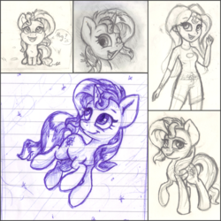 Size: 2048x2048 | Tagged: safe, artist:gaelledragons, sunset shimmer, pony, equestria girls, g4, filly, high res, monochrome, sketch, traditional art