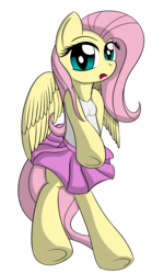 Size: 1800x3000 | Tagged: safe, artist:datapony, fluttershy, semi-anthro, g4, arm hooves, bipedal, breasts, clothes, female, simple background, skirt, solo, tank top, transparent background, underhoof