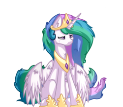 Size: 5143x4455 | Tagged: safe, artist:amazing-artsong, princess celestia, alicorn, pony, g4, absurd resolution, crying, female, fluffy, mare, messy mane, sad, simple background, sitting, solo, spread wings, transparent background