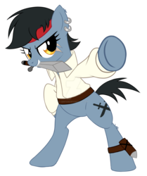 Size: 1600x1917 | Tagged: safe, artist:centchi, oc, oc only, oc:keel haul, earth pony, pony, bipedal, clothes, mouth hold, pirate, shirt, simple background, solo, sword, transparent background, weapon