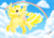 Size: 600x424 | Tagged: safe, artist:glitterclamopera, lofty, g1, blushing, cloud, female, flying, rainbow, solo, style emulation