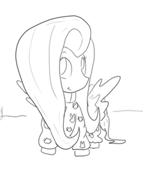 Size: 350x424 | Tagged: safe, artist:php162, fluttershy, g4, clothes, female, lineart, looking at you, looking up, monochrome, solo, sweater, sweatershy