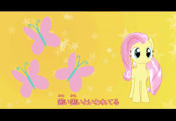 Size: 500x344 | Tagged: safe, artist:ガラムマサラ別館, fluttershy, pegasus, pony, g4, 3d, animated, blinking, dancing, eyes closed, female, folded wings, gif, japanese, mare, mmd, open mouth, open smile, silly, silly pony, smiling, solo, wings