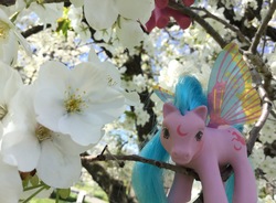 Size: 3137x2308 | Tagged: safe, artist:karredroses, g1, flower, irl, moon jumper, photo, solo, toy, tree, windy wing ponies