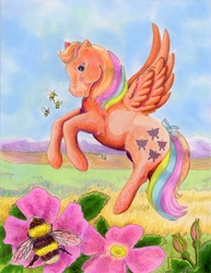 Size: 2531x3287 | Tagged: safe, artist:calzephyr, flutterbye, bee, g1, female, flower, high res, rose, solo, traditional art