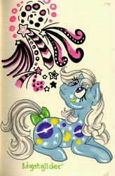 Size: 420x640 | Tagged: safe, artist:skypinpony, night glider (g1), g1, female, lined paper, prone, solo, traditional art