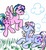 Size: 650x713 | Tagged: safe, artist:skypinpony, sweet stuff, whizzer, earth pony, pegasus, pony, twinkle eyed pony, g1, cloud, cute, duo, female, g1betes, grass, land, lesbian, looking up, mare, ponyland, shipping, sitting, sky, sweet sweet stuff, traditional art, whizzabetes, whizzerstuff