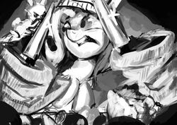 Size: 2480x1754 | Tagged: safe, artist:toisanemoif, fluttershy, angel, g4, black and white, chef's hat, food, grayscale, hat, knife, monochrome, newbie artist training grounds, wing hands