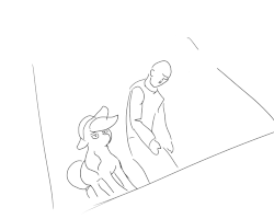 Size: 1000x800 | Tagged: safe, anonymous artist, applejack, oc, oc:anon, human, g4, 4chan, animated, drawthread, gif, homicide, monochrome, silly, simple background, slapstick