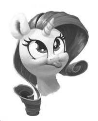 Size: 698x863 | Tagged: safe, artist:chef j, rarity, pony, unicorn, bust, faic, female, mare, monochrome, portrait, rarara, silly, silly face, silly pony, smiling, solo, tongue out