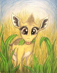 Size: 1072x1368 | Tagged: safe, artist:thefriendlyelephant, oc, oc only, oc:kekere, antelope, dik dik, africa, animal in mlp form, eating, plants, solo, tall grass, traditional art