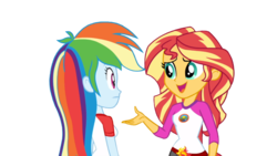Size: 1024x576 | Tagged: safe, artist:mira.veike, rainbow dash, sunset shimmer, equestria girls, g4, my little pony equestria girls: legend of everfree, clothes, duo, open mouth, simple background, transparent background, vector