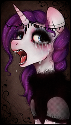Size: 998x1760 | Tagged: safe, artist:vetallie, rarity, g4, clothes, crying, female, open mouth, solo, teeth