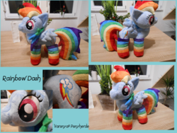 Size: 1600x1200 | Tagged: safe, artist:varonya, rainbow dash, g4, clothes, irl, photo, plushie, rainbow socks, socks, solo, striped socks