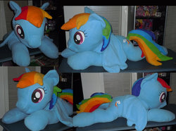 Size: 800x594 | Tagged: safe, artist:lilwolfstudios, rainbow dash, g4, irl, life size, photo, plushie, prone, solo