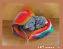 Size: 1768x1368 | Tagged: safe, artist:yuki87, rainbow dash, g4, amigurumi, crochet, eyes closed, irl, photo, plushie, prone, sleeping, solo
