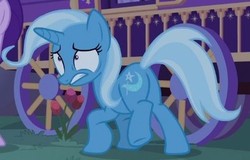 Size: 391x250 | Tagged: safe, screencap, trixie, pony, unicorn, g4, to where and back again, butt, cropped, female, mare, plot, raised leg, scared, solo, wide eyes
