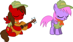 Size: 14636x8559 | Tagged: safe, artist:cyanlightning, oc, oc only, oc:chip, oc:melody notes, g4, .svg available, absurd resolution, clothes, cutie mark, guitar, hat, simple background, transparent background, vector