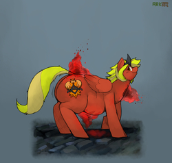 Size: 947x900 | Tagged: safe, artist:arkveveen, oc, oc only, oc:livid lotus, phoenix pony, blood echoes, bloodborne, chubby, fat, solo, video game crossover, weight gain, weight gain through blood echoes