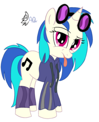 Size: 1139x1395 | Tagged: safe, artist:azure-quill, dj pon-3, vinyl scratch, g4, clothes, female, simple background, solo, tongue out, transparent background