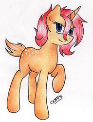 Size: 1242x1627 | Tagged: safe, artist:coffytacotuesday, oc, oc only, oc:fire strike, pony, unicorn, female, mare, short tail, solo, traditional art