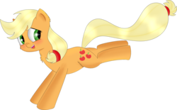 Size: 3263x2028 | Tagged: safe, artist:brok-enwings, applejack, g4, blushing, bucking, chest fluff, female, hatless, high res, missing accessory, simple background, solo, transparent background