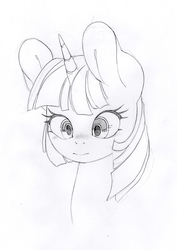 Size: 848x1200 | Tagged: safe, artist:lonelycross, twilight sparkle, g4, blushing, bust, face, female, sketch, solo, traditional art