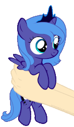 Size: 1117x1904 | Tagged: safe, artist:justisanimation, princess luna, alicorn, human, pony, animated, crown, cute, daaaaaaaaaaaw, female, filly, flash, gif, hand, happy, hnnng, holding a pony, jewelry, justis holds a pony, justis is trying to murder us, lunabetes, open mouth, regalia, simple background, smiling, transparent background, vector, weapons-grade cute, woona, younger