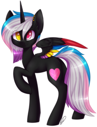 Size: 1207x1568 | Tagged: safe, artist:doekitty, oc, oc only, oc:flaming rainbow, alicorn, pony, colored wings, heterochromia, multicolored wings, simple background, solo, transparent background
