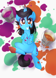 Size: 1750x2450 | Tagged: safe, artist:drawntildawn, oc, oc only, oc:andrea card, pony, unicorn, paint, paint on fur, solo