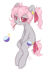 Size: 1160x1800 | Tagged: safe, artist:hawthornss, oc, oc only, oc:gatchapon, earth pony, pony, ear piercing, earring, food, hair accessory, jewelry, looking at you, piercing, pigtails, ribbon, simple background, sleepy, solo, transparent background, twintails