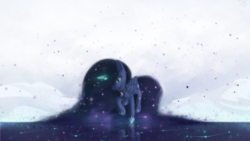 Size: 1920x1080 | Tagged: safe, artist:yunnecora, princess luna, g4, female, glowing horn, horn, lake, magic, reflection, snow, solo