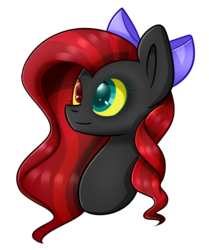 Size: 1205x1440 | Tagged: safe, artist:despotshy, oc, oc only, earth pony, pony, bow, bust, female, hair bow, heterochromia, jaundice, mare, portrait, simple background, solo, transparent background, yellow sclera