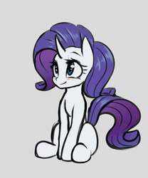 Size: 1280x1536 | Tagged: safe, artist:elzzombie, rarity, g4, blushing, curved horn, cute, female, horn, looking up, raribetes, simple background, sitting, smiling, solo