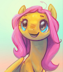 Size: 884x1000 | Tagged: safe, artist:incmyk, fluttershy, g4, bust, female, gradient background, looking up, portrait, smiling, solo