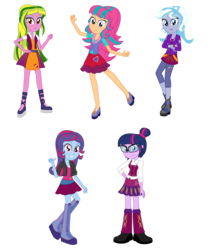 Size: 1339x1564 | Tagged: safe, artist:amante56, lemon zest, sci-twi, sour sweet, sugarcoat, sunny flare, twilight sparkle, equestria girls, g4, simple background, transparent background, vector