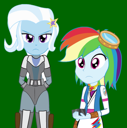 Size: 712x716 | Tagged: safe, artist:amante56, rainbow dash, trixie, equestria girls, g4, clothes, cosplay, costume