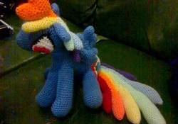 Size: 480x336 | Tagged: safe, rainbow dash, b.u.c.k., g4, 2016, charity auction, irl, knitted stable, photo, solo