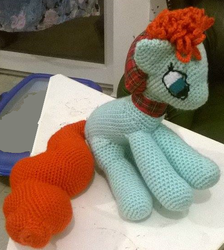 Size: 493x551 | Tagged: safe, bronyscot, bronyscot 2016, charity auction, craft, exclusive, knit, knitted stable, mascot, solo