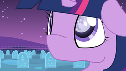 Size: 1920x1080 | Tagged: safe, artist:hackd, twilight sparkle, g4, female, grave, graveyard, implied death, implied twiluna, mare in the moon, moon, music video, night, no mouth, solo, stars, youtube link