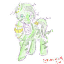 Size: 1000x1000 | Tagged: safe, artist:skookum, oc, oc only, oc:verdant flora, goo, goo pony, original species, zebra, halloween costume, jewelry, looking at you, simple background, sketch, solo, sticks, trick or treat