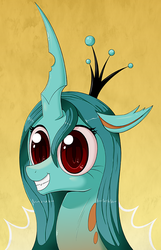 Size: 600x931 | Tagged: safe, artist:deusexequus, queen chrysalis, changedling, changeling, g4, to where and back again, a better ending for chrysalis, alternate universe, bust, female, grin, portrait, purified chrysalis, reformed, smiling, solo