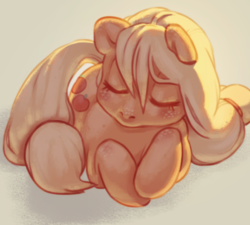 Size: 798x718 | Tagged: safe, artist:fornicata, applejack, g4, cute, eyes closed, female, freckles, jackabetes, prone, sleeping, solo